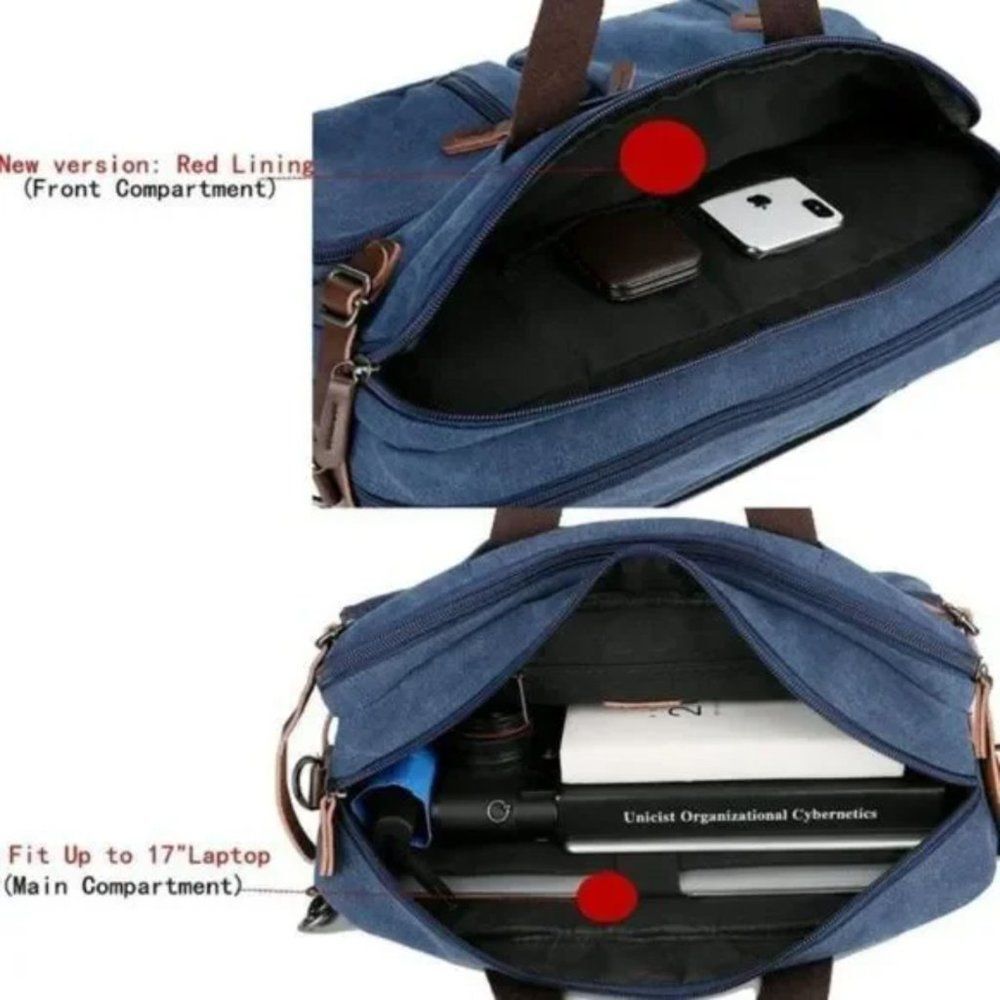 NEW Convertible Briefcase Backpack Blue - Picture 7 of 9